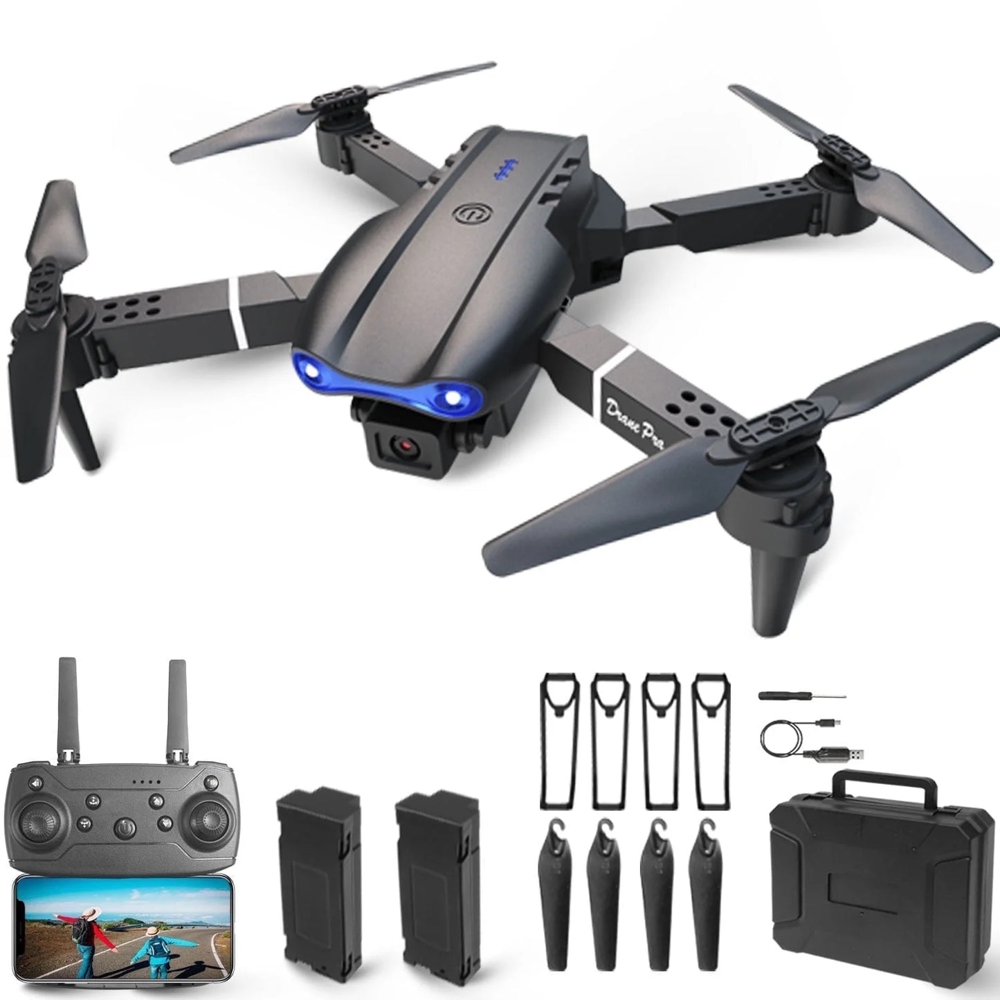 Casrra Drone E99pro With 1080P HD Dual Camera for Adults Kids,RC Quadcopter with 2 Modular 1800mAh Batteries for 30 Mins Long Flight,Black,Altitude Hold,Waypoint Fly,Carrying Case